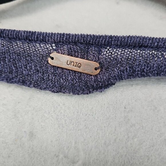 Uniq Top Womens M Blue Sheer Knit Strappy Back Bohemian Chic Long Sleeve Sexy - Picture 8 of 8